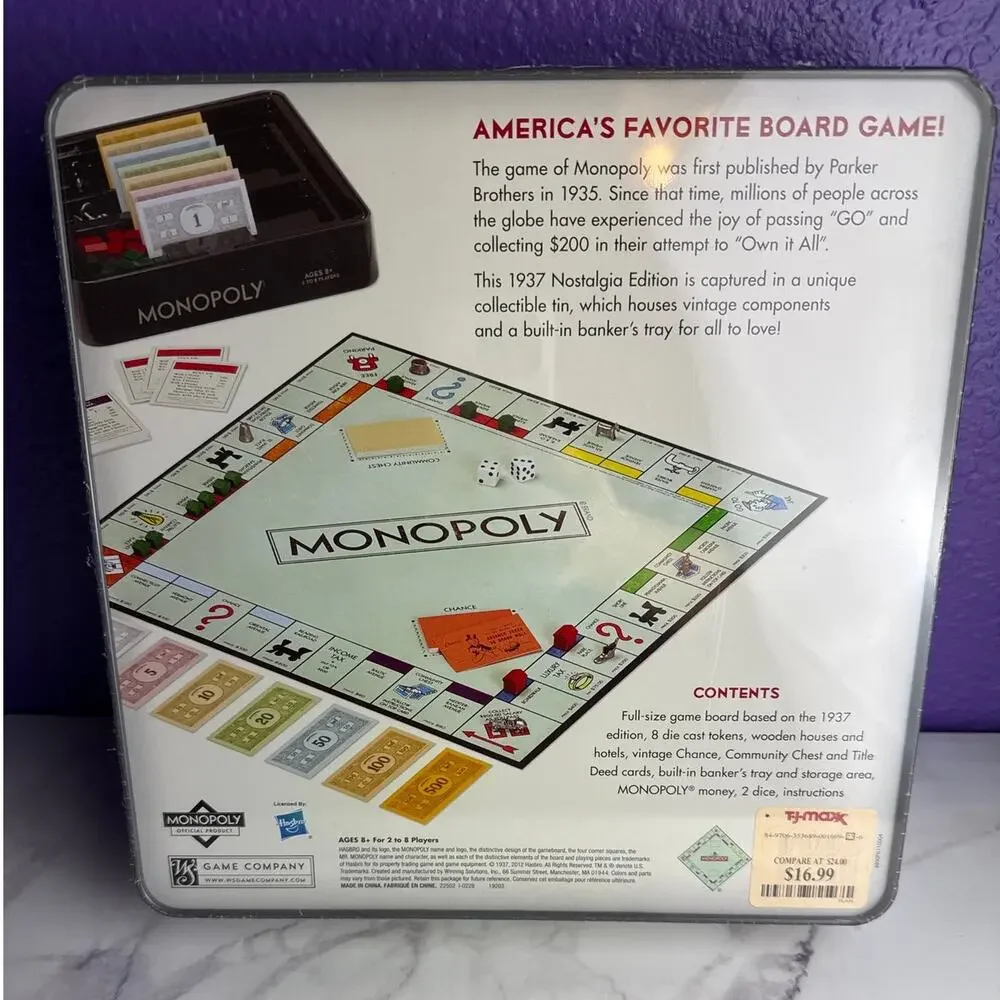 Monopoly Nostalgia Edition Collectible Tin Board Game NEW Retro Reproduction